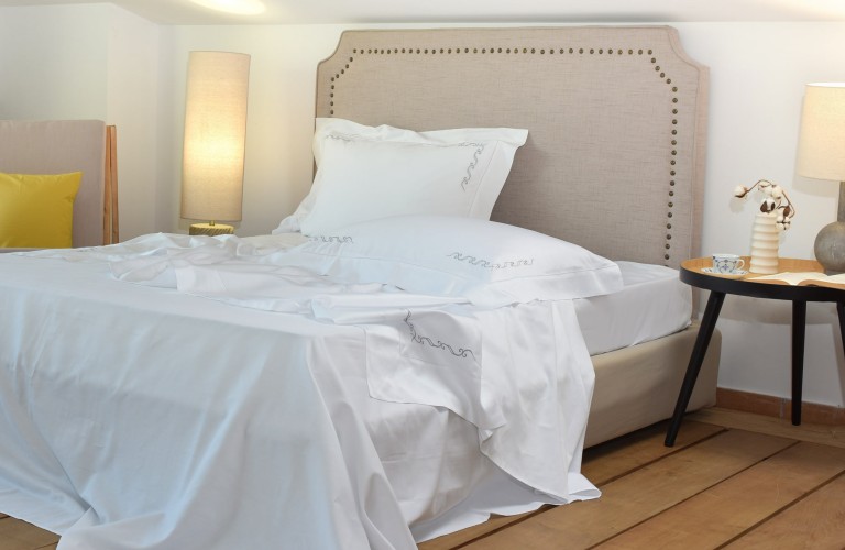 White smooth sateen sheets with ajour and embroidery