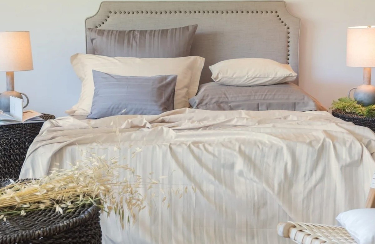 Tess Taupe jaquard stripe sheets