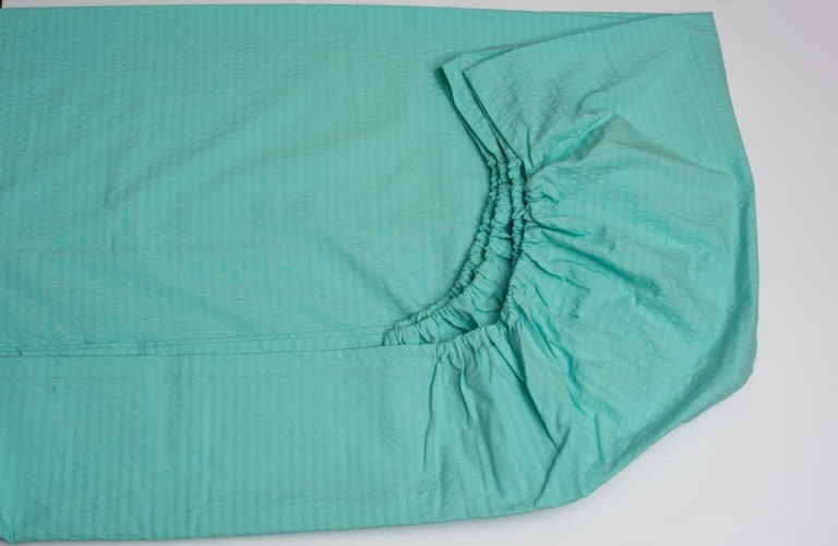 Fitted sheet Natur Seersucker Cotton Green turquoise